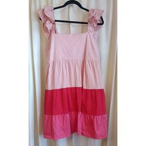 NWT Lauren Conrad Pink/Red Tiered Ruffle Swing‎ Dress Tie Back Cutout Size L